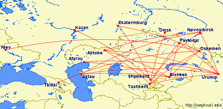 Карта маршрутов air astana